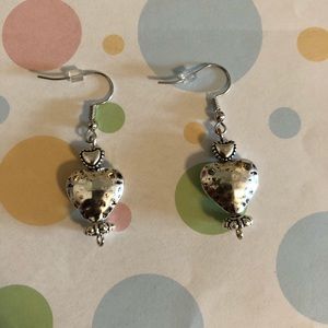 Handmade large silver heart earrings